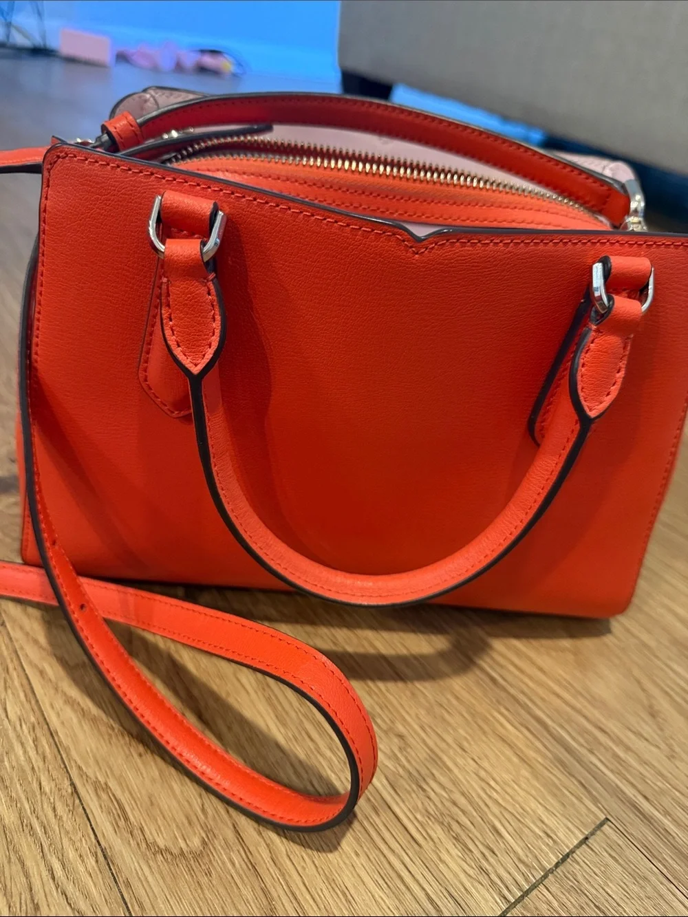 kate spade hot orange Leather Satchel with Crossbody Strap